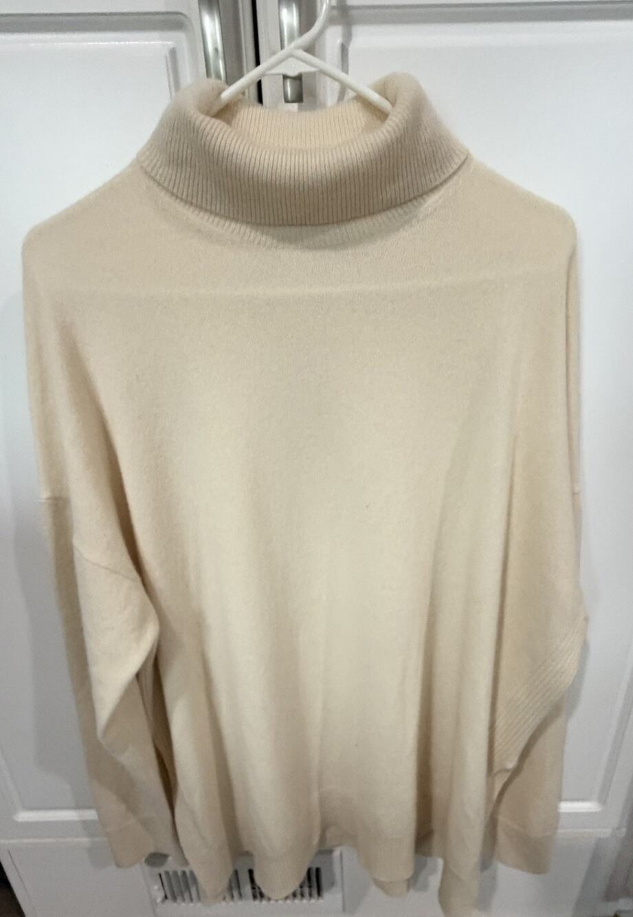 All Saints Gala Roll Neck Sweater Cashmere Wool Blend Turtleneck Cream Sz Large